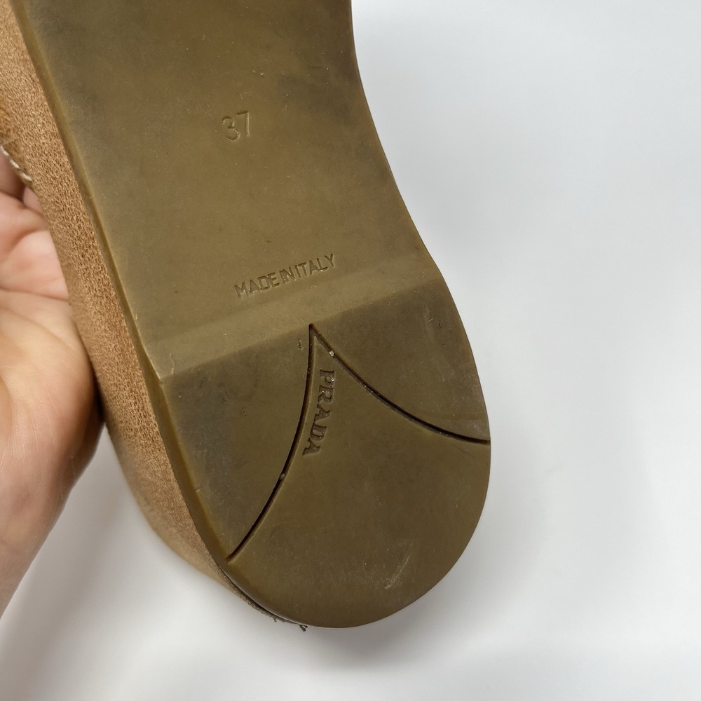 Vintage Prada 90s Y2K Brown Tan Triangle Logo Platform Wedge Thong Sandals 37 7 - Picture 10 of 10